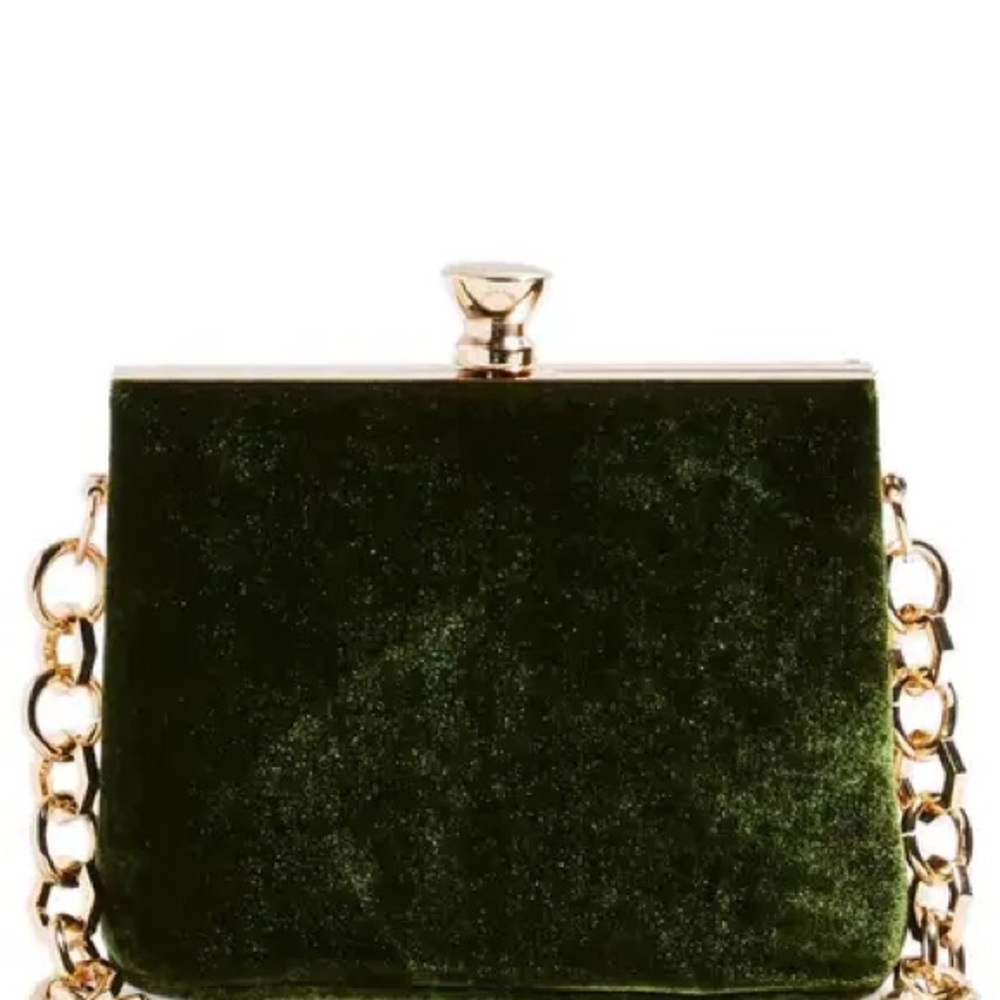Topshop Margot Green Velvet Frame Clutch with gold chain
